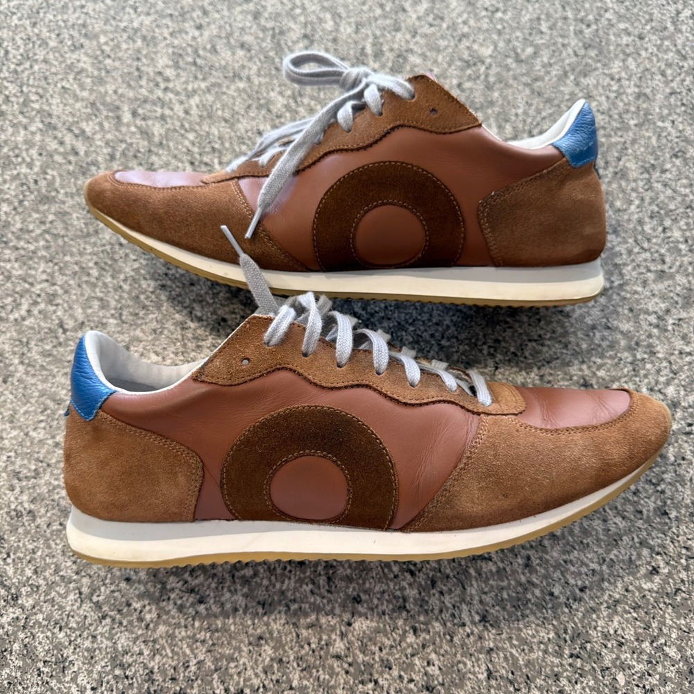 Oliver Cabell Brown Leather Suede GAT Sneakers Made in Italy Blue Heel Size 41